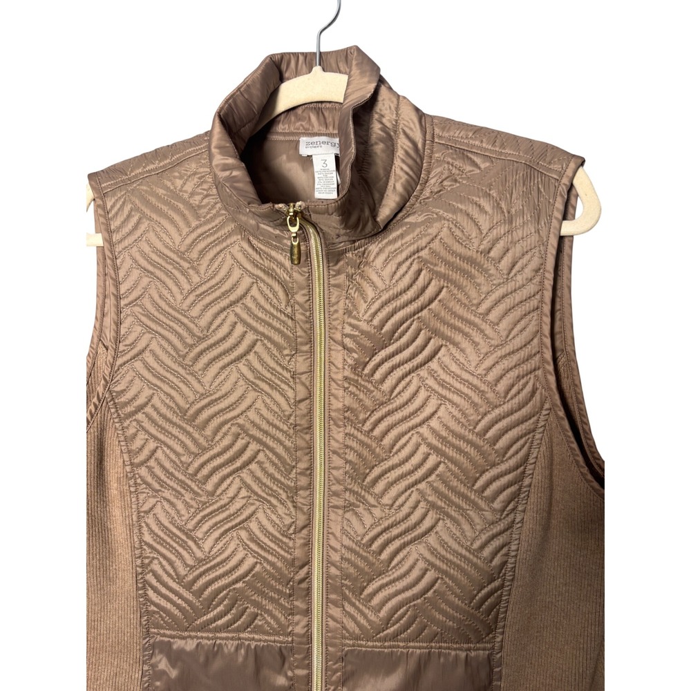 Zenergy Chicos Size 3 US XL Quilted Mixed Media Vest Tan Cashmere Blend Ribbed - Picture 4 of 8